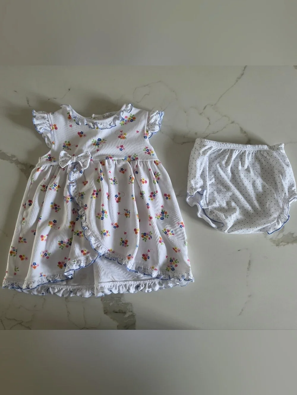 Kissy Kissy White Floral Dress with Blue Trim and Matching Bloomers